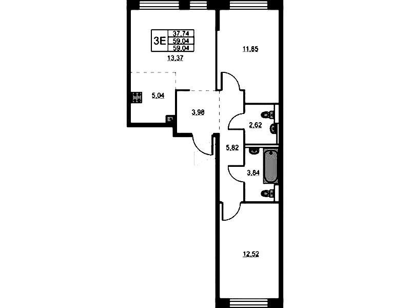 2-комнатная квартира 59.04 м², 21/24 эт., ЖК «Живи! В Рыбацком»